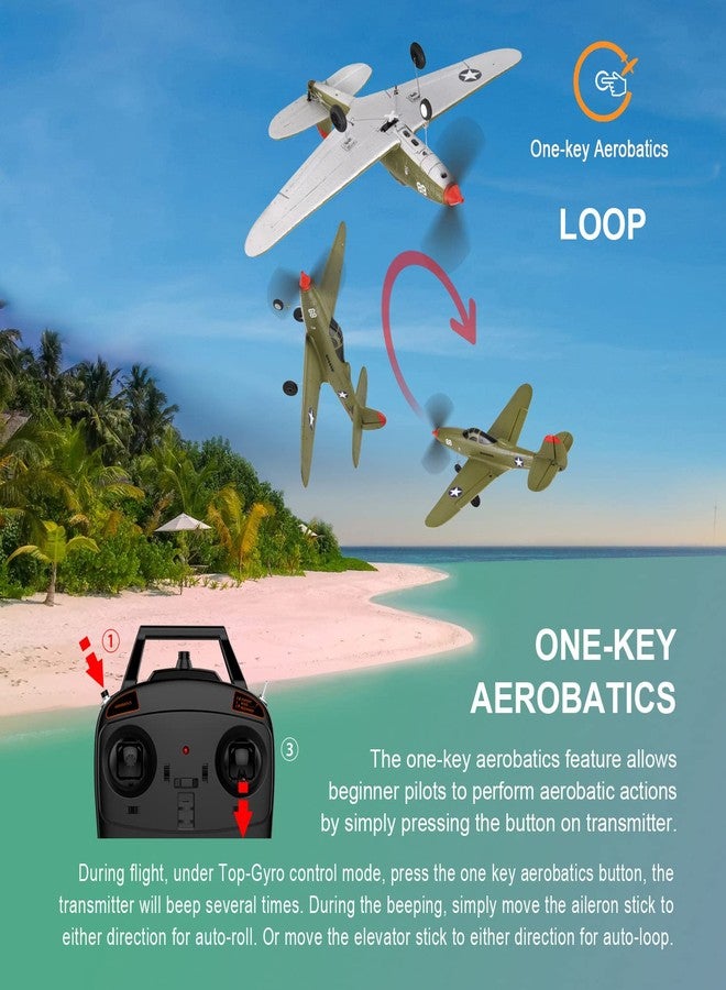VilogaRC Remote Control Airplane RTF 4 Channel RC Plane 402MM Wingspan Micro Scaled Warbird with One Key Aerobatic One Key U-Turn and Gyro Stabilization System (P39) - Image 5